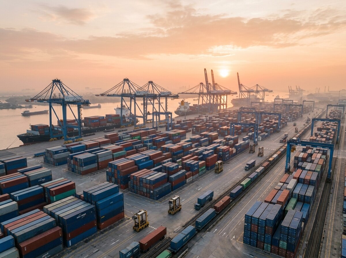 Containers at port, logistics