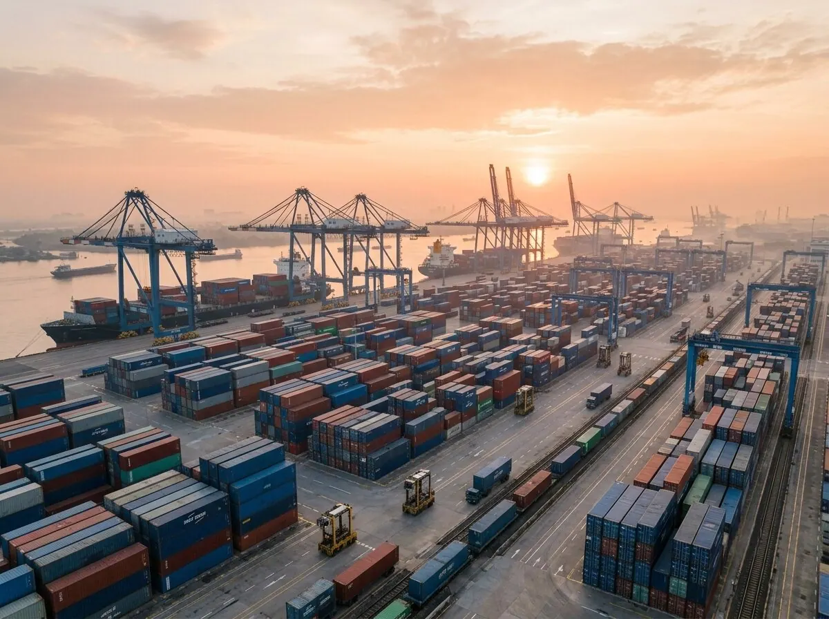 Containers at port, logistics